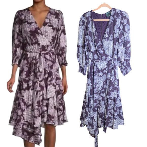 Gabby Skye NWT Faux Wrap Asymmetrical Hem Floral Dress Size 10 - Picture 1 of 14